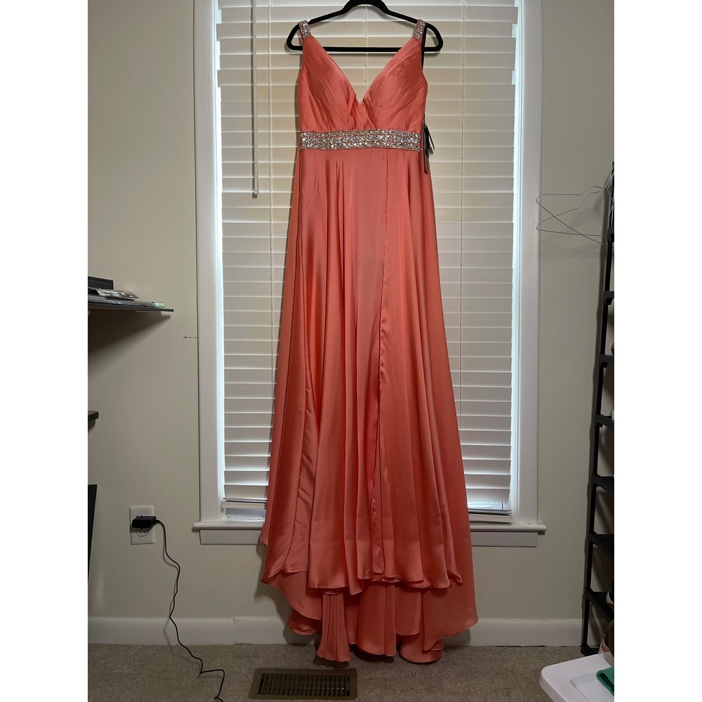 Andrea & leo couture dress formal size 10 Coral jeweled waist NWT